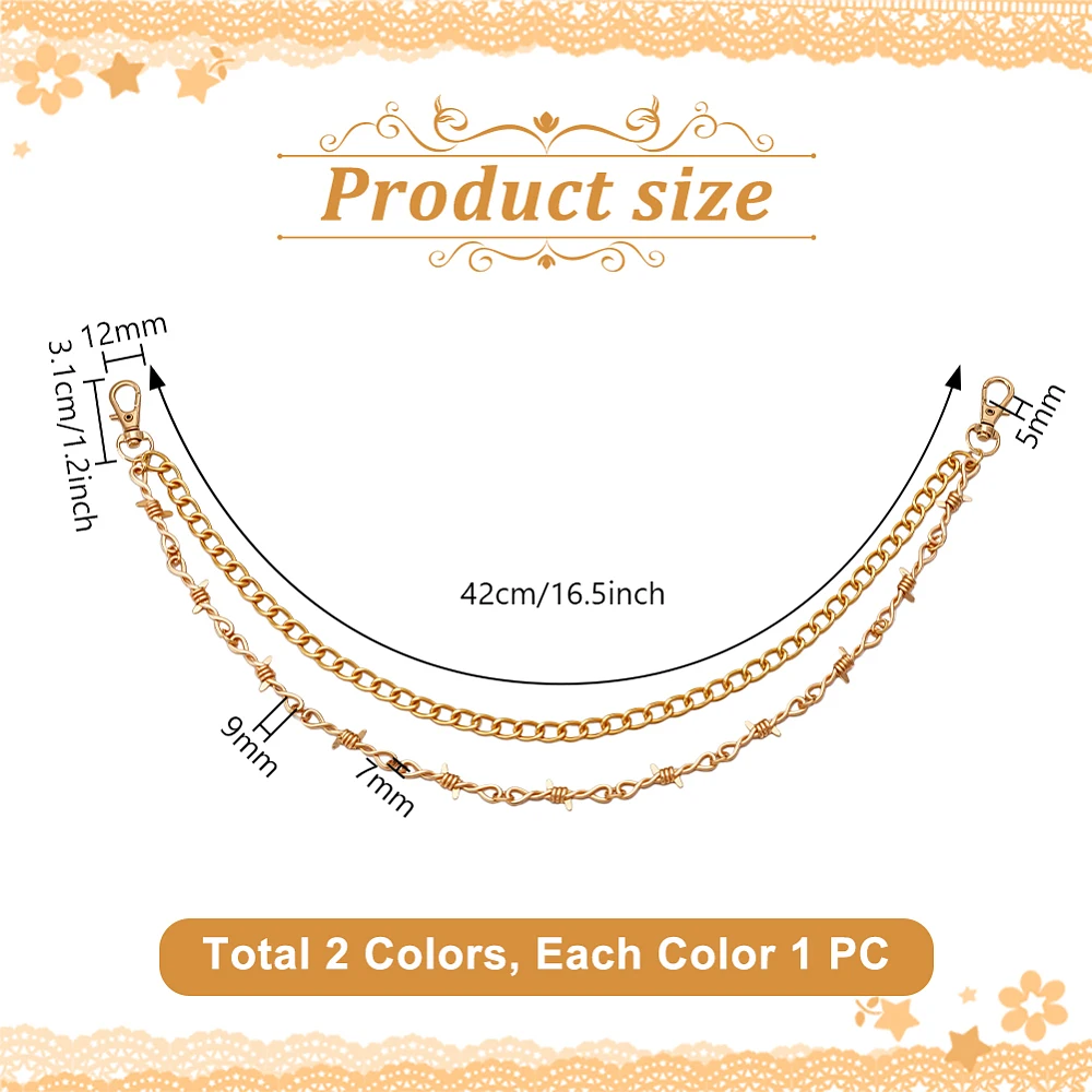 Pant Chain Double Layer Thorn Metal Jeans Chain Gold Pocket Chains Belt Loop Chains for Men Women Fashion Trendy Punk Clothing