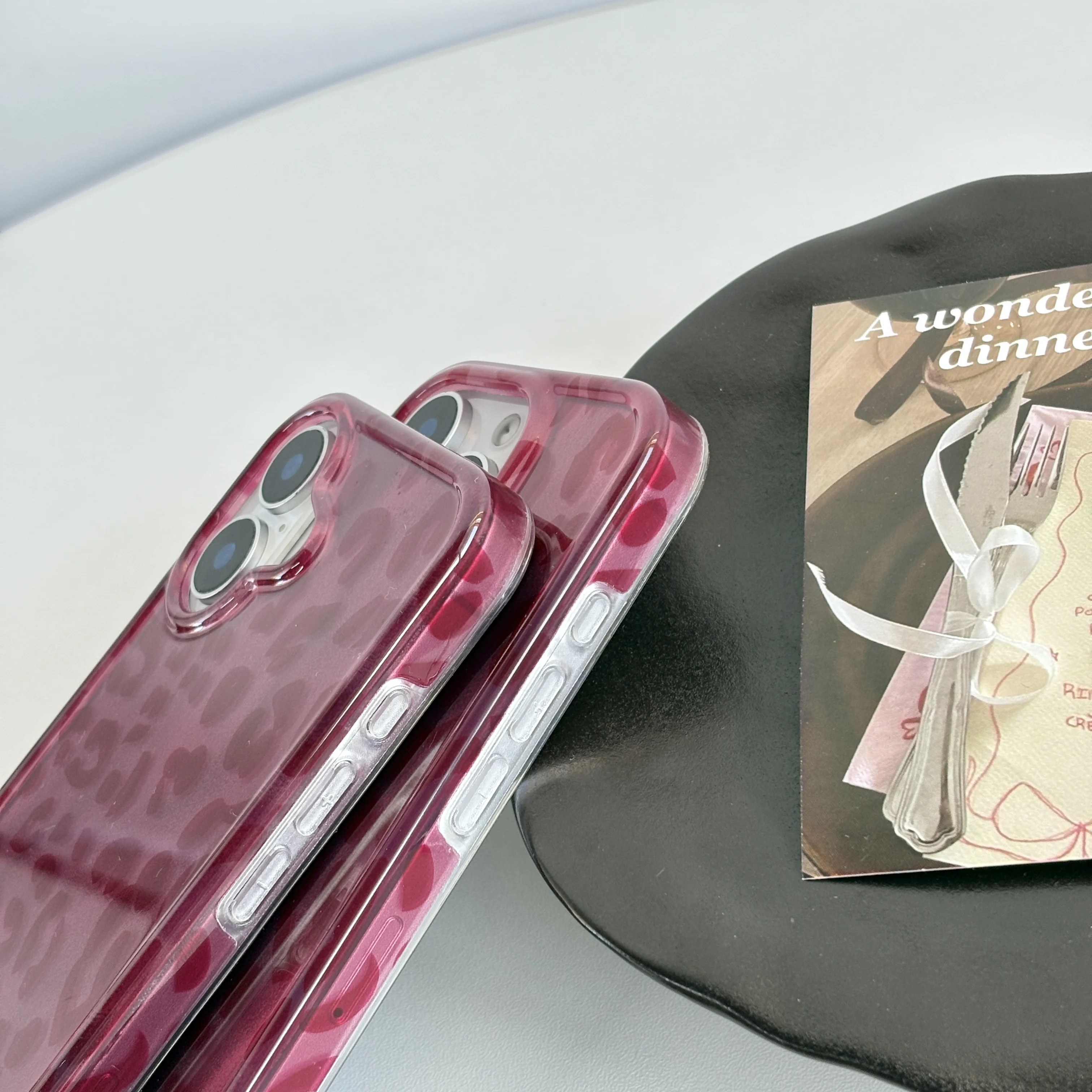 Fashion Chic Wine Red Leopard Print Lucky Color Fine Flash Glacial Texture Cover Case for iPhone 12 13 14 15 16 17 Pro Max