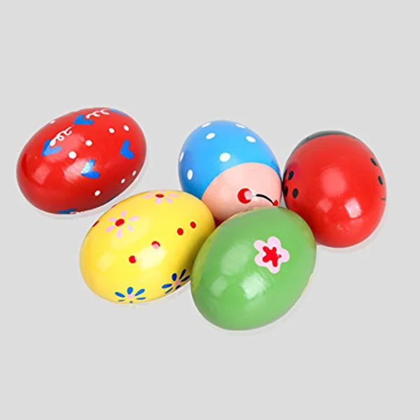 5Pcs Wooden Egg Maracas Educational Random Color Musical Sound Shakers for Kids Primary Wooden Egg