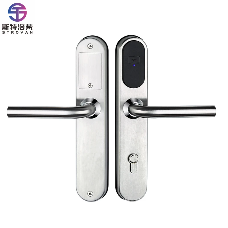 

Серебристая электронная система умных замков для отелей с считывателем смарт-карт, облачным хранилищем данных, из алюминиевого сплава и латуни