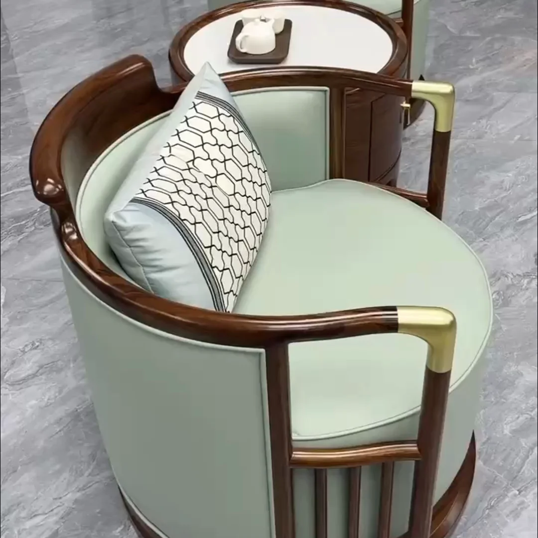 YFY new Chinese ebony rotating sofa chair household living room zen solid wood leather leisure chair three-piece set can be