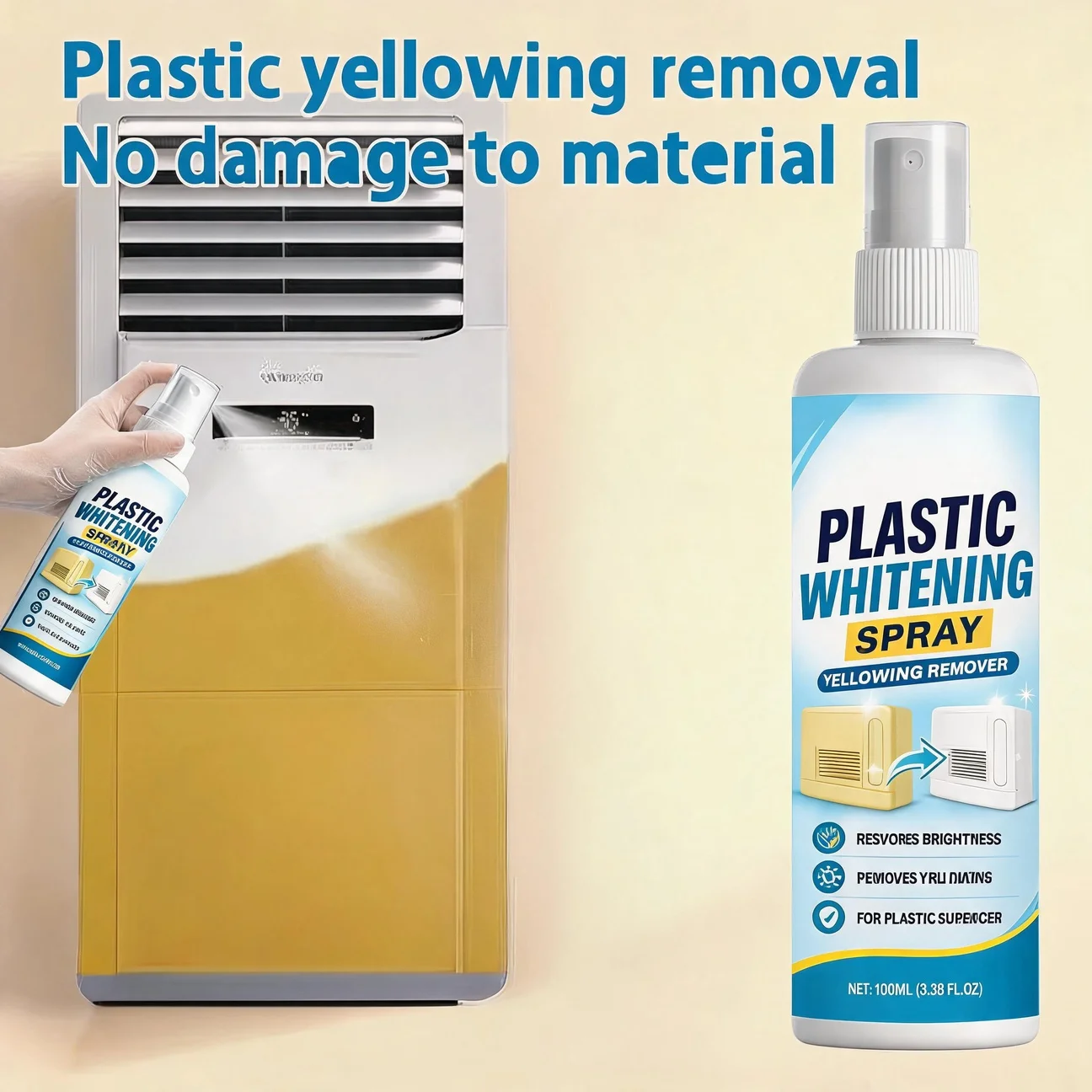 Deep Clean 100ml Plastic Yellow Remover & Whitening Agent All-Purpose Cleaner for AC Bathroom & Car Headlight Restoration