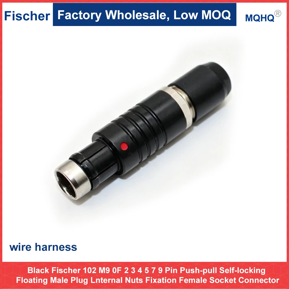 Conector hembra flotante autoblocante Push-pull Fischer 102 M9 0F de 2, 3, 4, 5, 7, 9 pines con fijación de tuercas internas