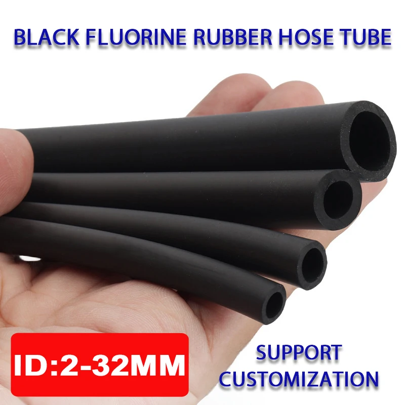 Black Fluorine Rubber Hose ID=2-32mm L=1 Meter Fluororubber Tubing Pipe FKM Tube Fluororubber Tube Acid-base Heat Oil Resistant