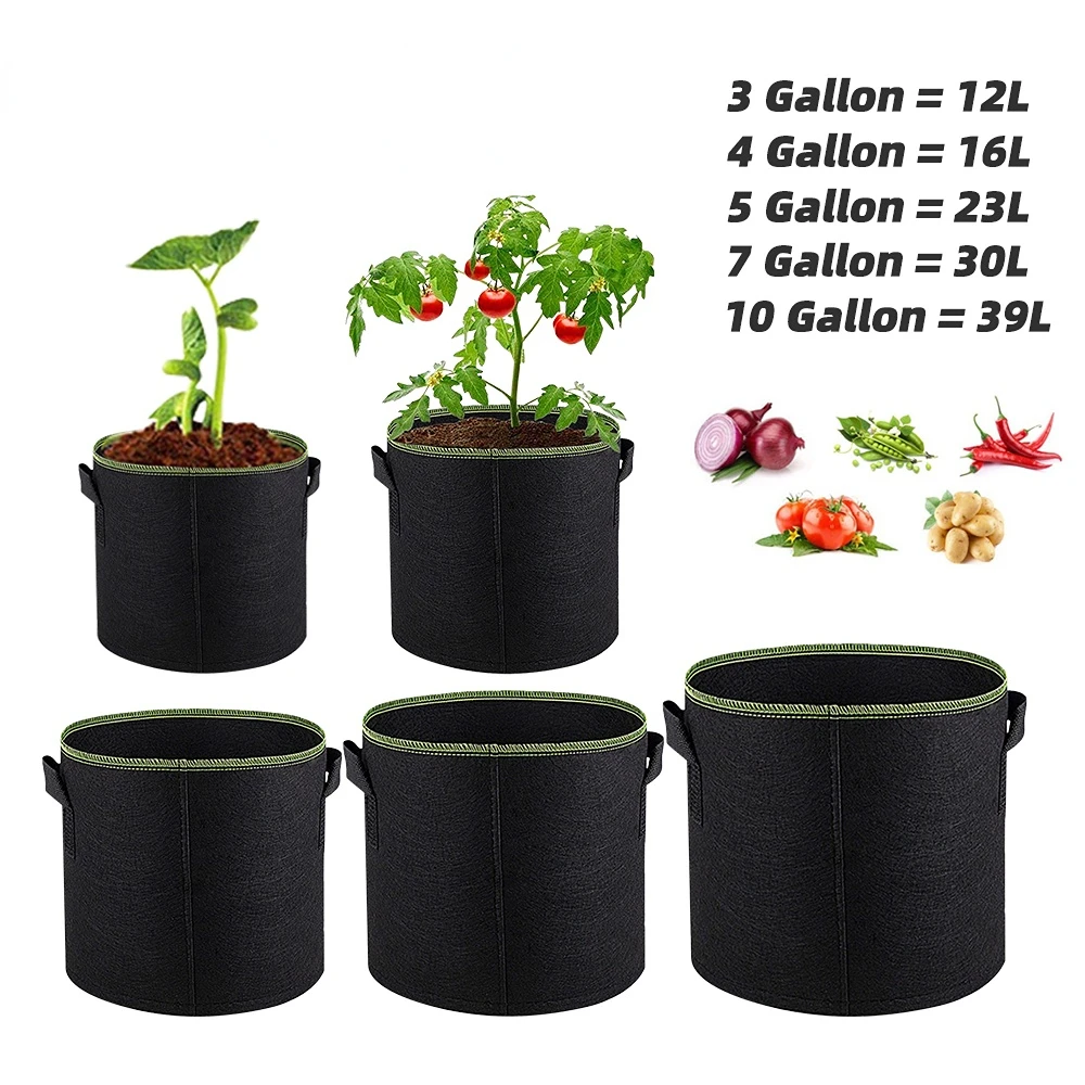 2023 New 3/4/5/7/10 Gallon Felt Grow Bags Gardening Fabric Grow Pot Vegetable Tomato Growing Planter Garden Potato Planting Pots