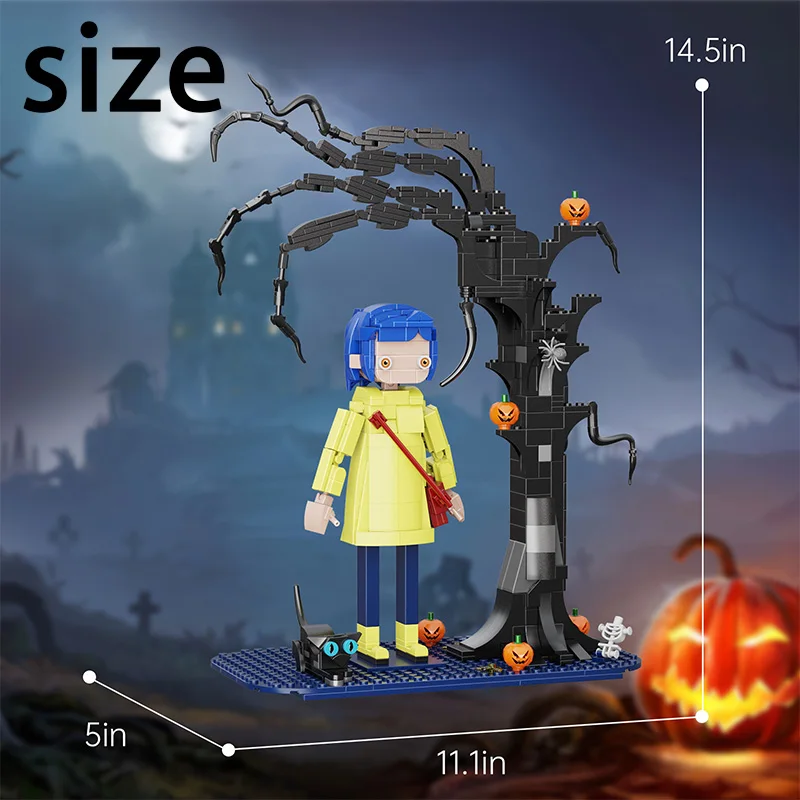 ตัวเลข Coraline กับแมว The Secret doores ตัวละครการ์ตูนที่น่าตื่นเต้นสีเข้มบล็อกของเล่นสำหรับเด็กฮาโลวีนของขวัญคริสต์มาส DIY