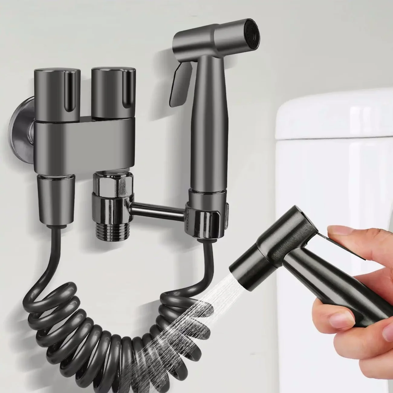 304 Stainless Steel Toilet Spray Gun Handheld Toilet Bidet Sprayer Bidet   Double Outlet Bidet Toilet Accessories