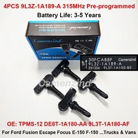 4 Sensores TPMS Programados 9L3Z-1A189-A 9L3Z1A189A DE8T-1A180-AA para Ford Fusion, Escape, Focus, E-150, F-150, Camionetas y Furgonetas, 315MHz