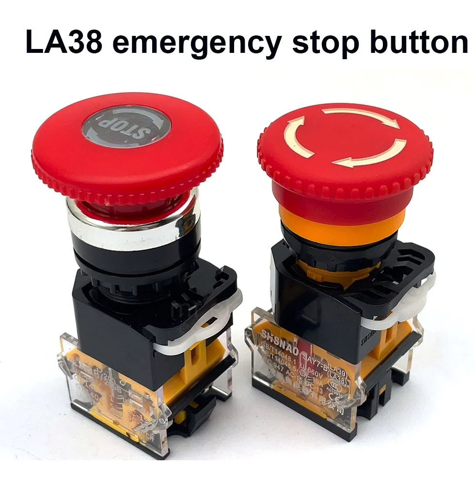 LA38-11ZS 22mm Emergency Stop Switch Button Mushroom Head Self-Locking Button LA38-11ZS / Stop Emergency Power Failure Stop 1NO