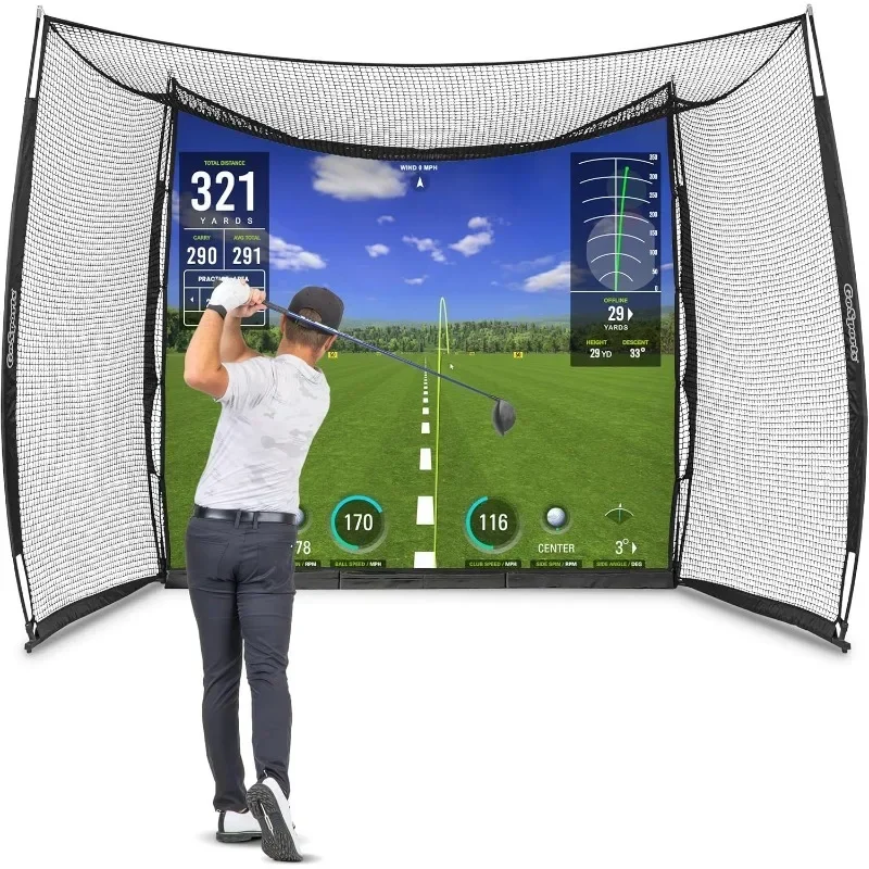 

Golf practice hitting net with hitting net - driving range or simulator screen