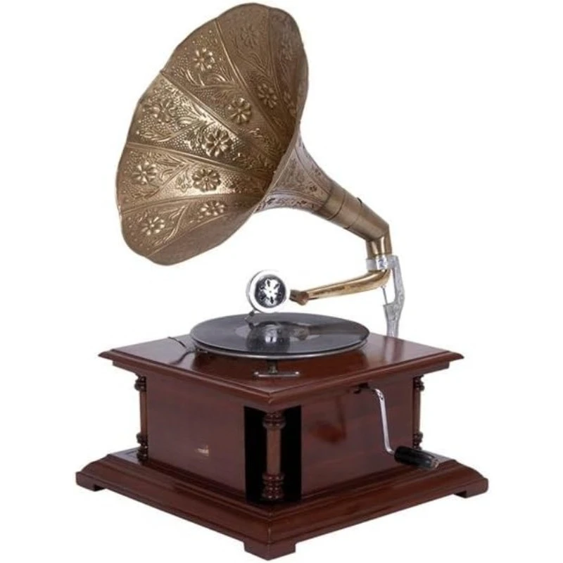 

Wood Functional Gramophone with Record, 18" x 16" x 28", Brown