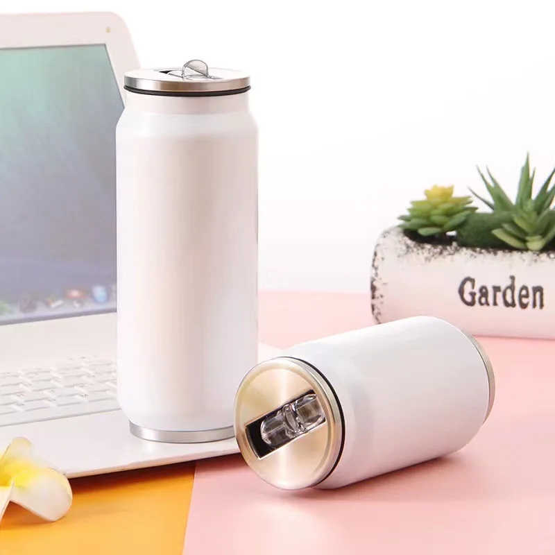 Ice American Coffee Cup Thermos Stainless Steel Sports Water Bottle Straw Cup Creative Cola Can Double-layer Vacuum Straw Cup