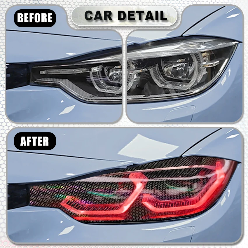 30x150cm Red Laser Honeycomb Headlight Blackout Film Anti-scratch Color Changing Stickers for Vehicle Styling Modification view 5