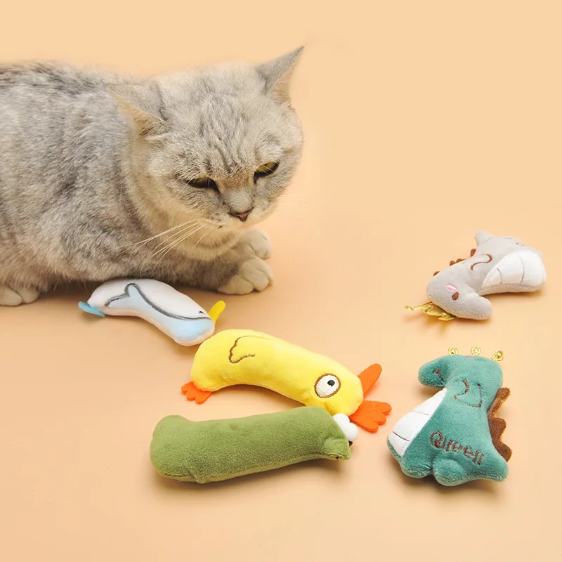 Pet Supplies Plush Cute Dinosaur Penguin Chick Animal Design with Cat Mint Interactive Fun Cat Toys