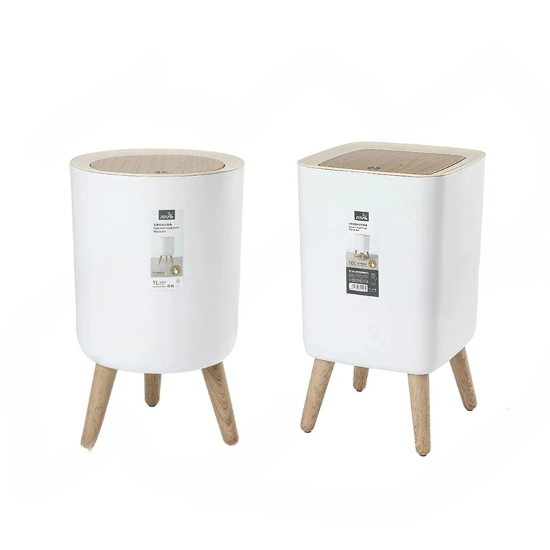 

Garbage Can with Press Top Lid Modern Waste Basket Plastic Trash Bin for Kitchen