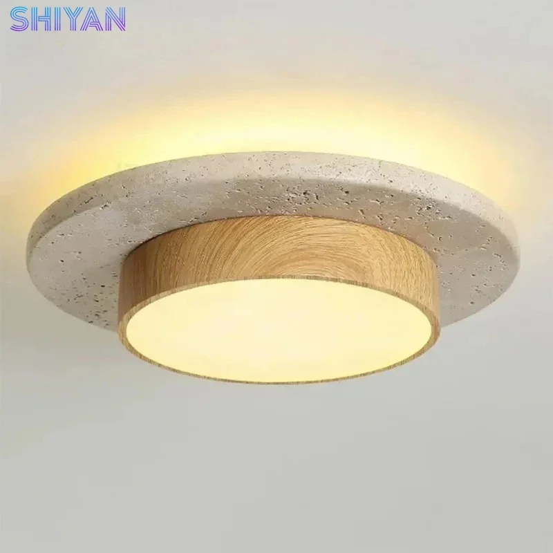 

Потолочный светильник 2026 Vintage Wabi Sabi из дерева и камня, круглый, для столовой, гостиной, спальни, внутреннее освещение, декор