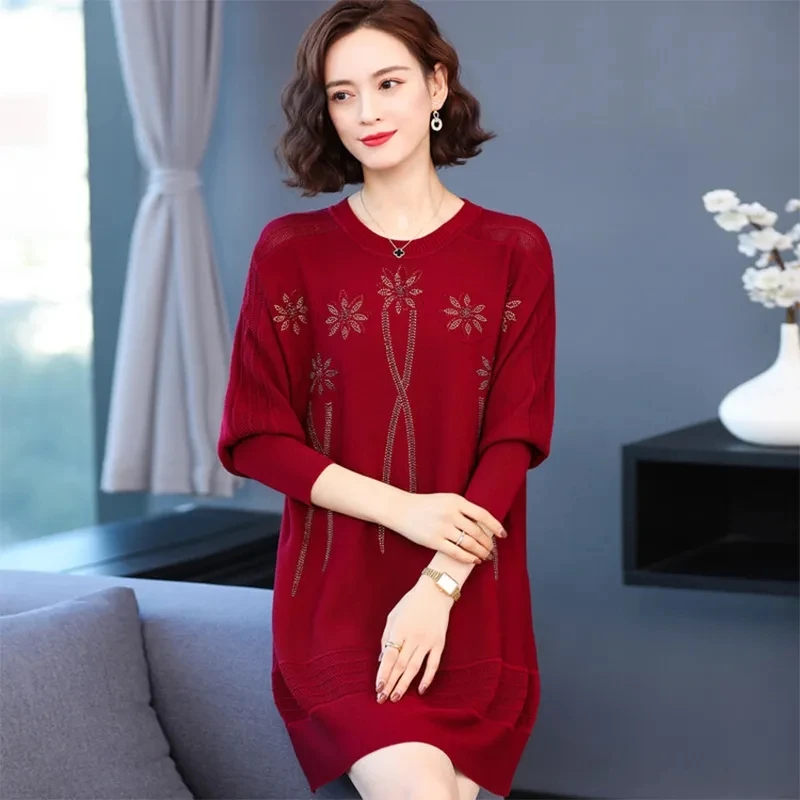 

New Fashion Autumn Winter Middle-aged Mother's Temperament Sweater Women Long pullover Bottoming Shirt Female Knitwear
