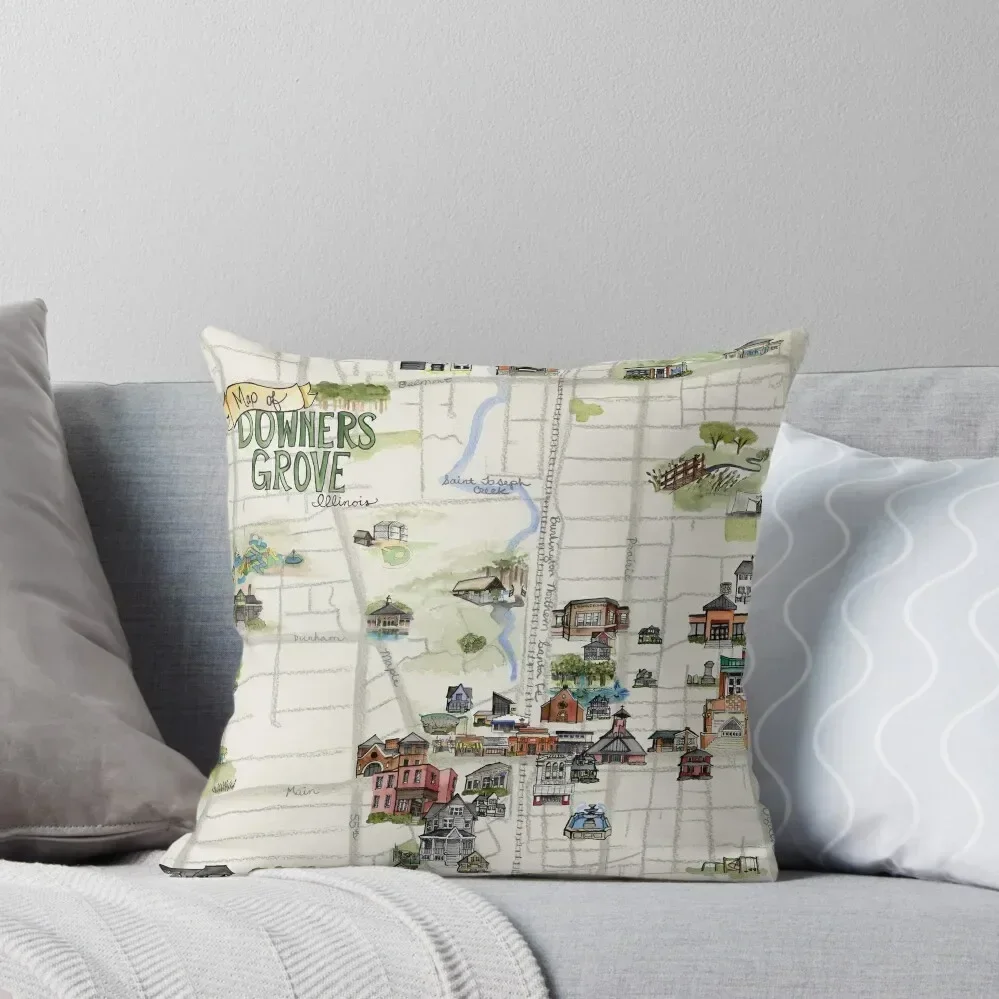 

Downers Grove Illustrated Map Throw Pillow Luxury Pillow Case Cusions Cover pillow