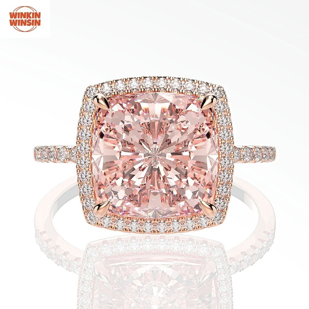 

Winkin Winsin 5ct Big Pink Carbon Diamond Ring 10*10 Square Cut Design Gemstones 925 Sterling Silver Rings For Women Jewelry