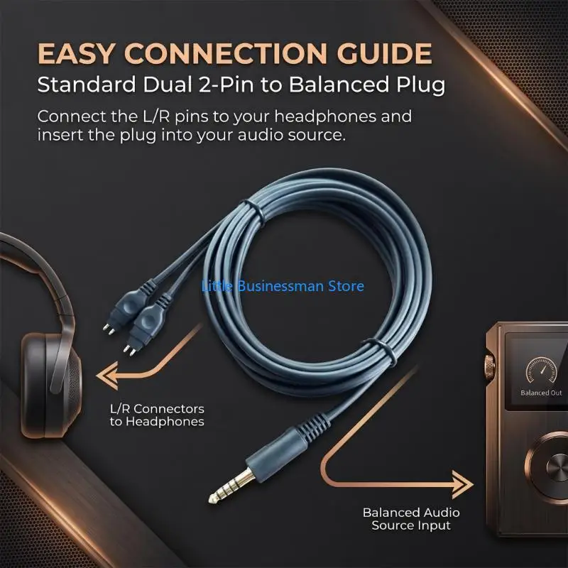 Schwarzes Kabel HD600/580/565/HD58X für abnehmbares Doppelstift-Kopfhörerkabel M76A – Detail 4