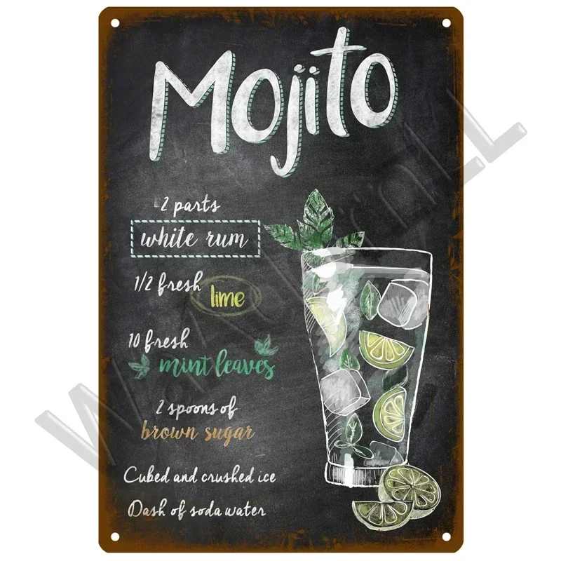 Metal Sign Vintage Tin Signs Retro Decorations Gin & Tonic Cocktail Plate Decorative Poster Plaque Bar Kitchen Home Wall Decor