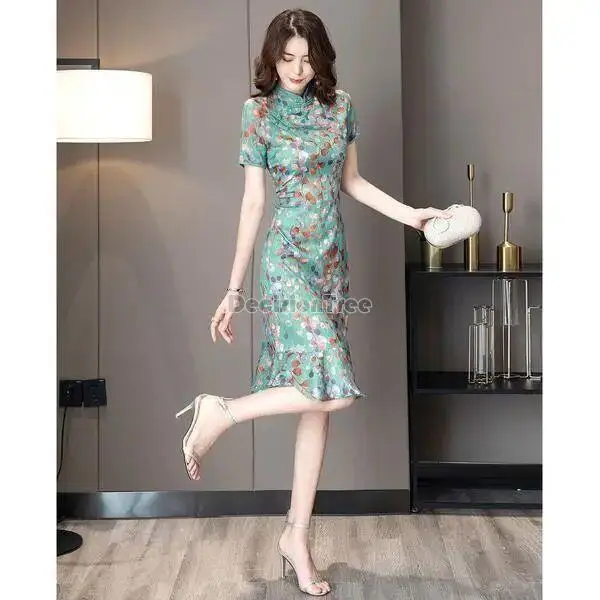 

2025 Chinese style traditional improved cheongsam dress mermaid skirt gril fashion casual daily qipao vintage party dress a14