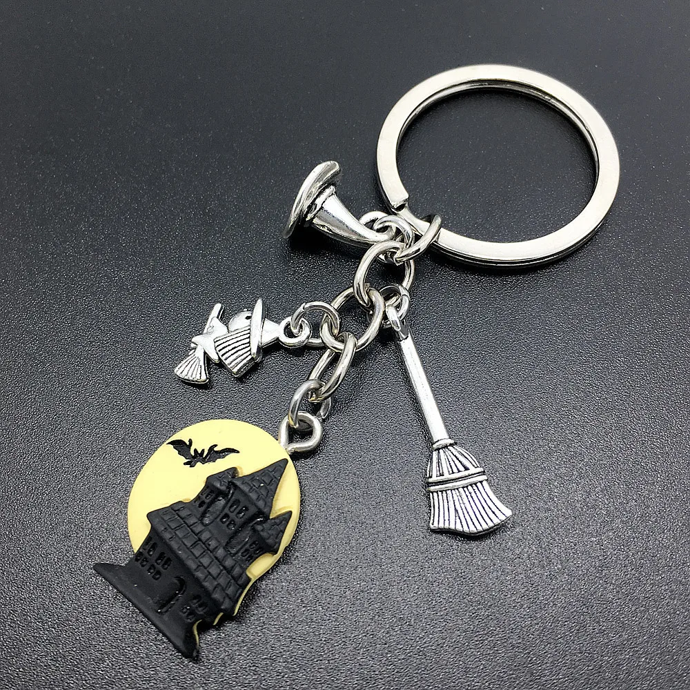 هالوين مكنسة الساحرة معالج قبعة ماجى قبعة القلعة مفتاح سلسلة الفولاذ المقاوم للصدأ النساء مجوهرات اكسسوارات صديق الهدايا الموضة #3