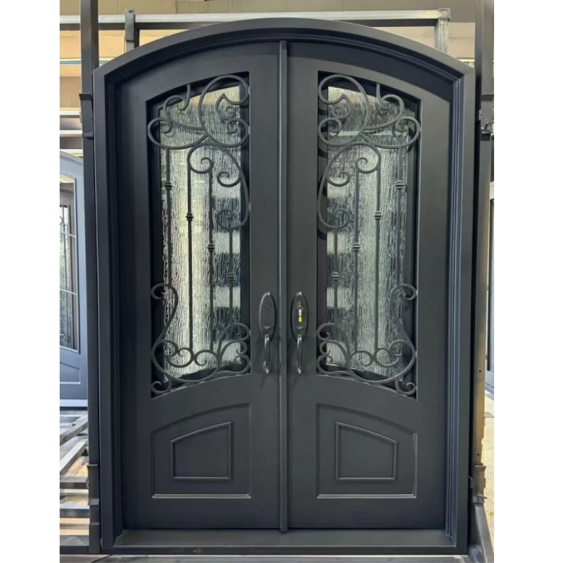 Customization Wrought Iron Patio French Hinged Door Aluminum Double Glass French Entry Door
