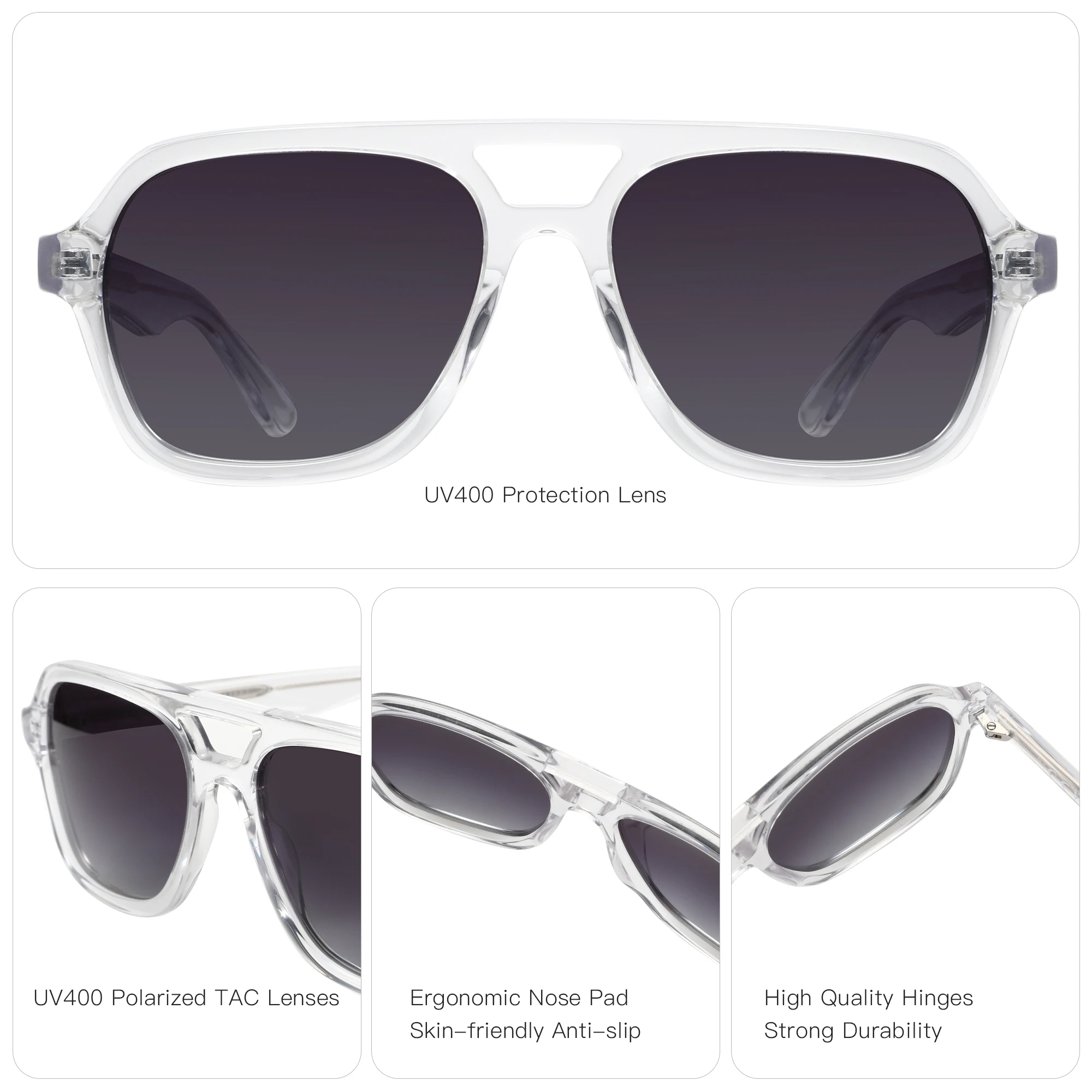 ZENOTTIC 2025 Trend Aviator Polarisierte Sonnenbrille, handgefertigt, Acetat, UV400-Schutz, Piloten-Sonnenbrille für Damen und Herren – Detail 9