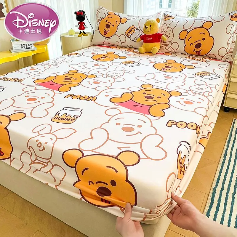 Disney Stitch Bed Mattress Cover Kawaii Cartoon Minnie Pooh Bear Lotso Bed Linen Fitted Sheet For Kids Adult Single Queen Size