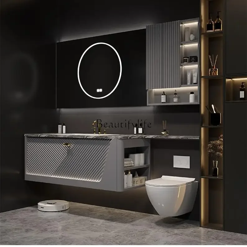 

FG10French rock slab seamless basin bathroom cabinet combination toilet extension sink