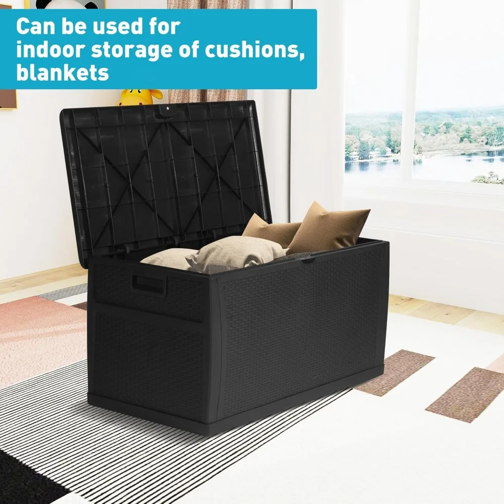 120 Gallon Large Deck Box, Waterproof Large Capacity for Patio, Garden, Large Outdoor Resin Rattan Storage Box Rainproof