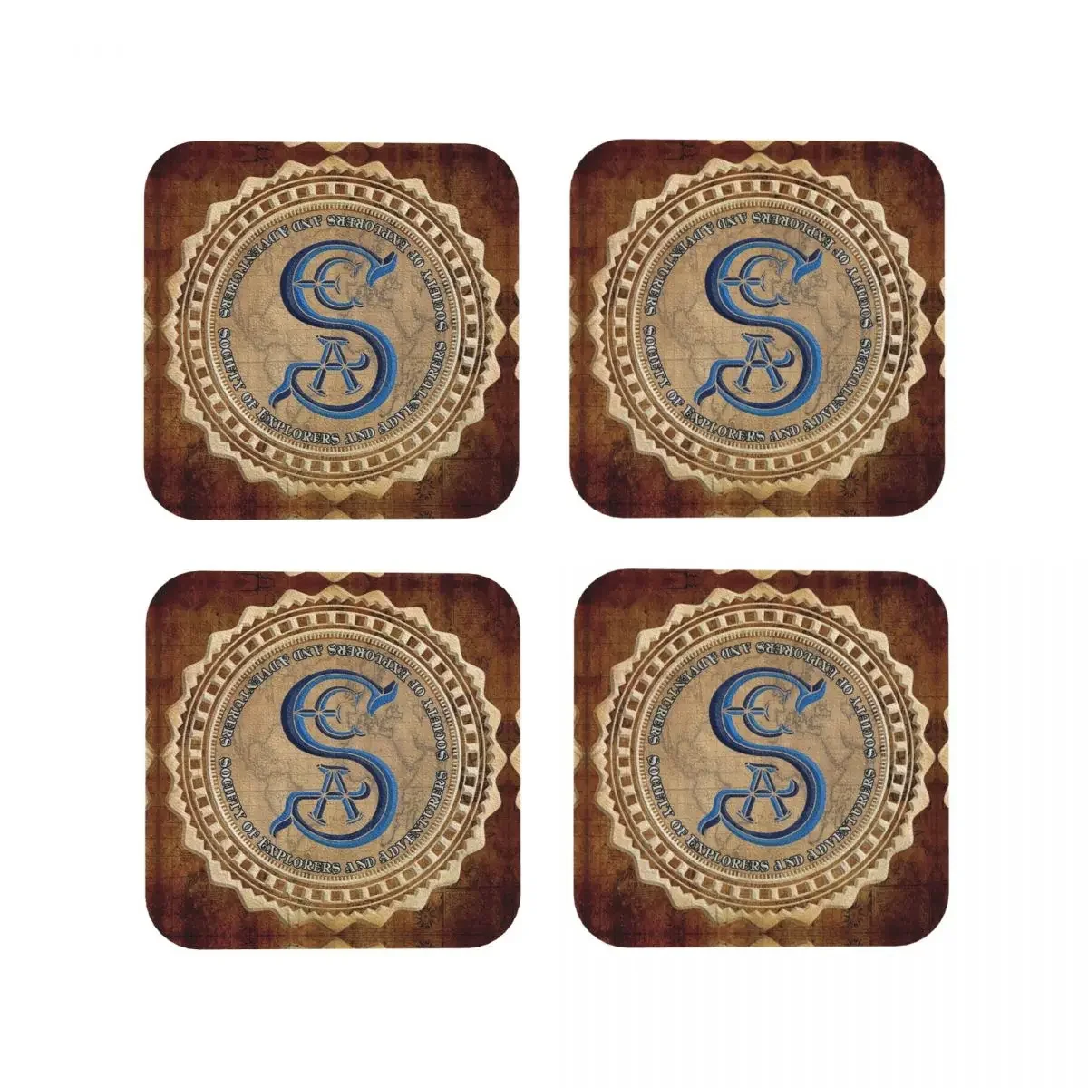 

Society Of Explorers And Adventu Coasters Kitchen Placemats Insulation Cup Coffee Mats For Decor Home Tableware Pads Set of 4