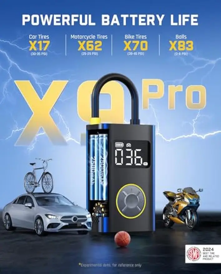 자동차 및 자전거용 휴대용 타이어 공기 주입기, 1분 빠른 전기 펌프(디지털 압력계 포함), 150PSI 에어 컴프레서