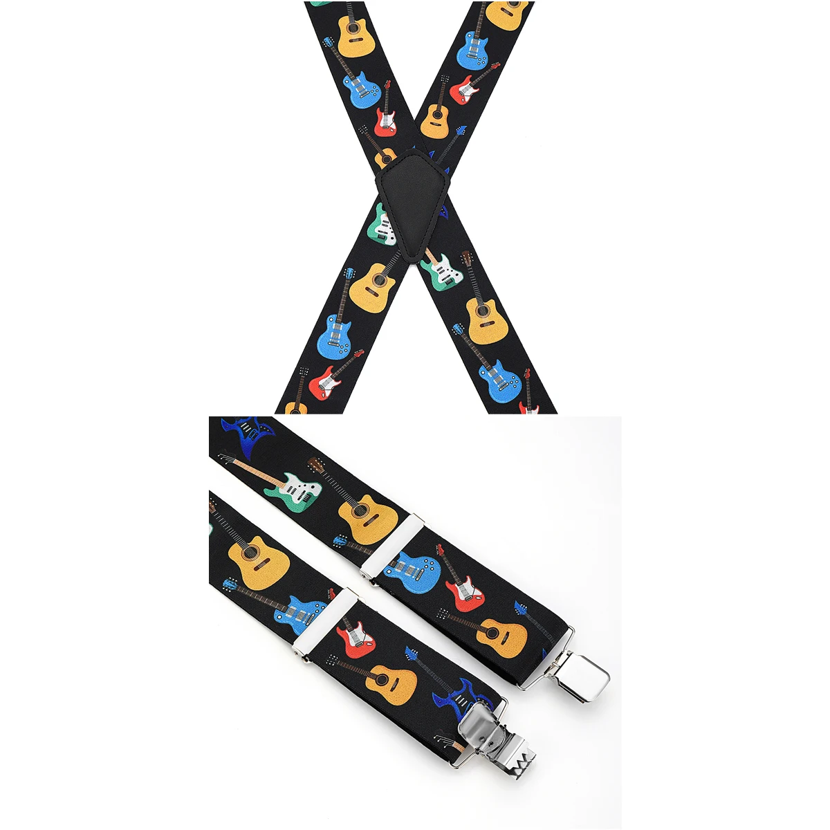 Adjustable Elastic Suspenders with Musical Instrument Patterns for Dress Pants and Suits