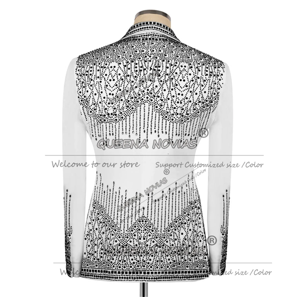 Exclusive Rhinestones Beaded Suit Men Plus Size Doubel Breasted Jacket Pants 2 Pieces Sets Groom Wedding Tuxedos Dinner Banquet