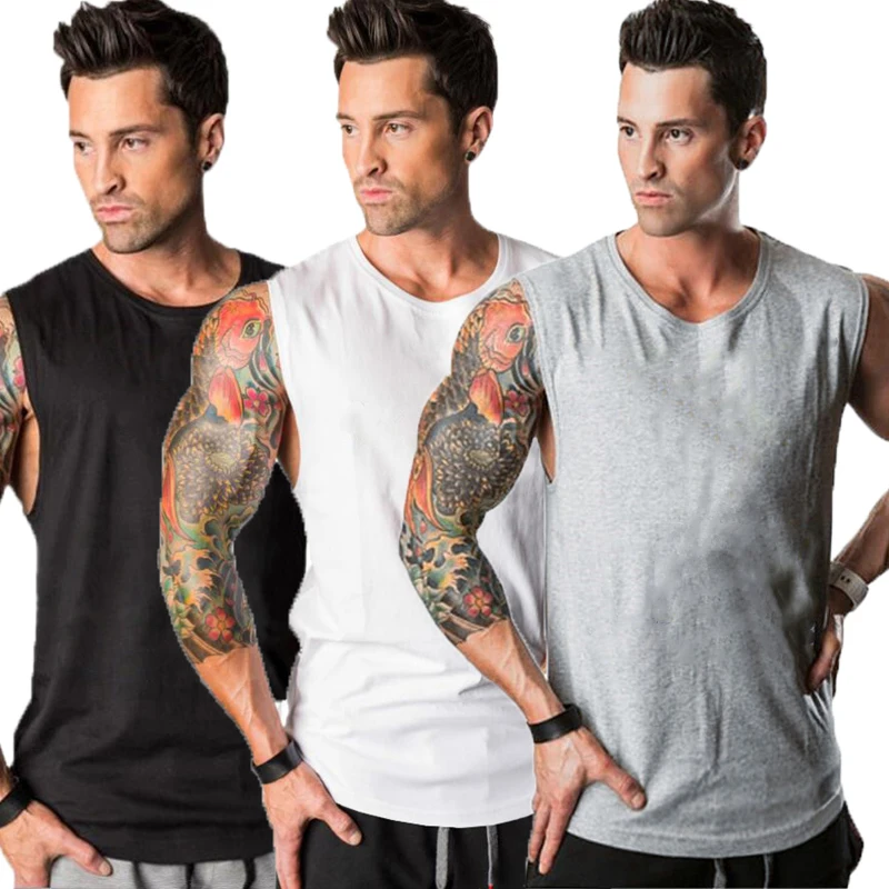 

Running Vests Men Plain Cotton Sports Tank Tops Bodybuilding Singlets Gym Stringer Sleeveless Shirt Fitness Clothing Sportwear