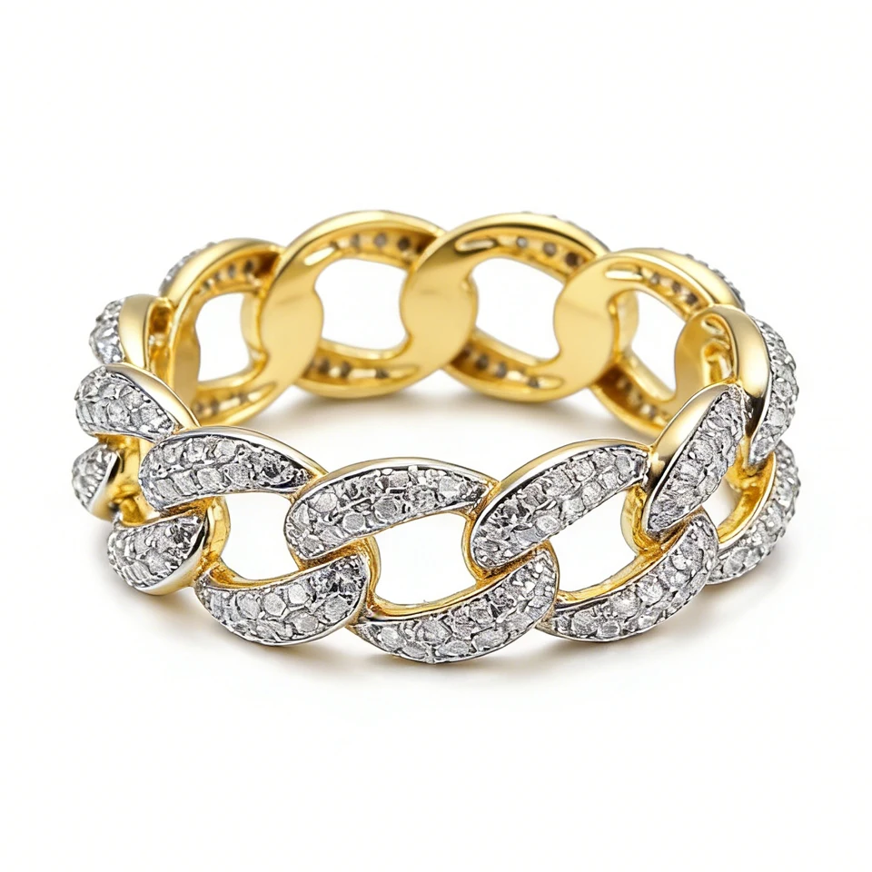 

VANAXIN Cuban Rings for Man Women Hip Hop 3a Zircon Iced Out 14k Gold Color Finger Accessories Fashion Jewelry