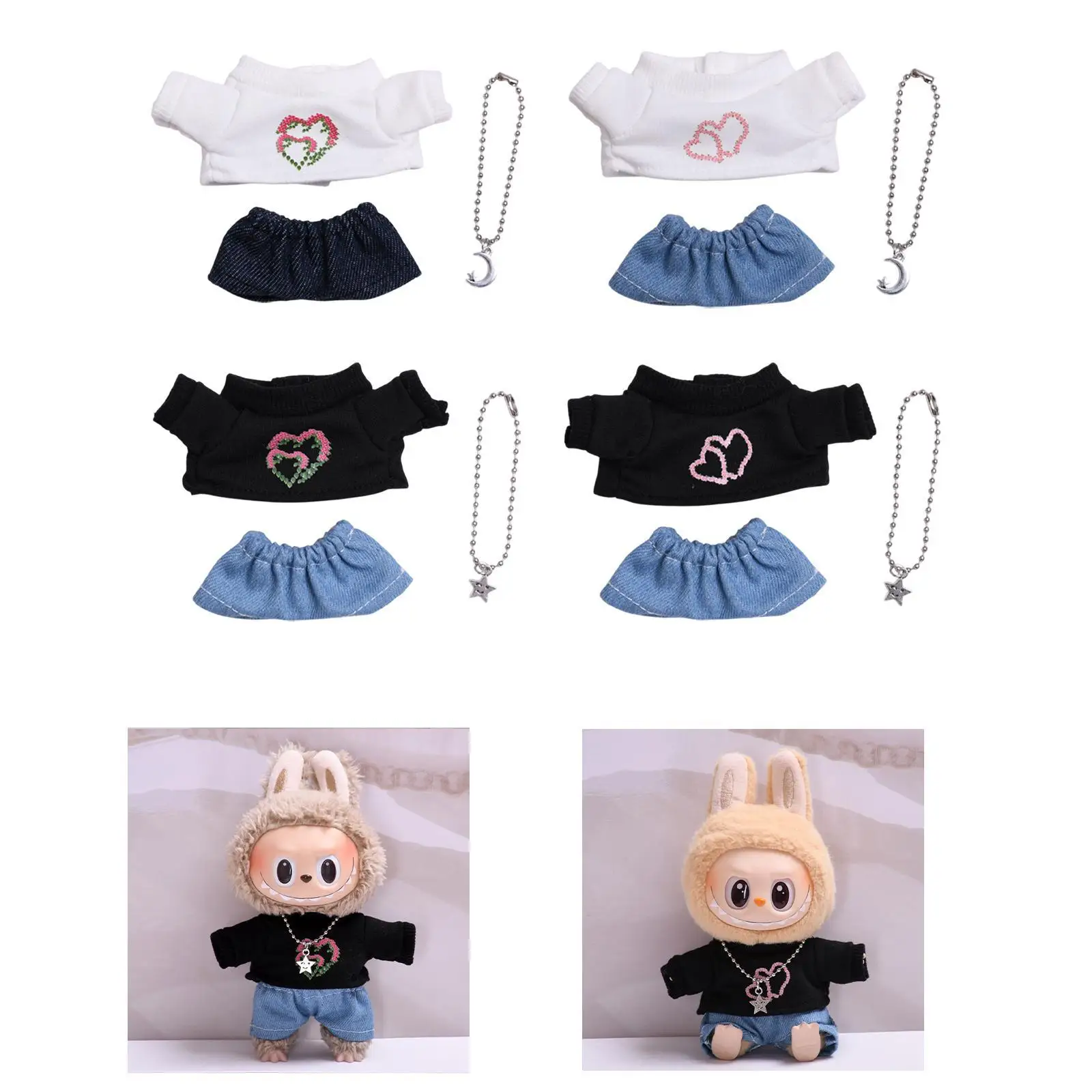 3Pcs Doll T-shirt Girl Doll Clothes Fashion Doll Accessories Cute Doll Clothing Doll Outfit for 15/17 Dolls Pendant Doll Gift