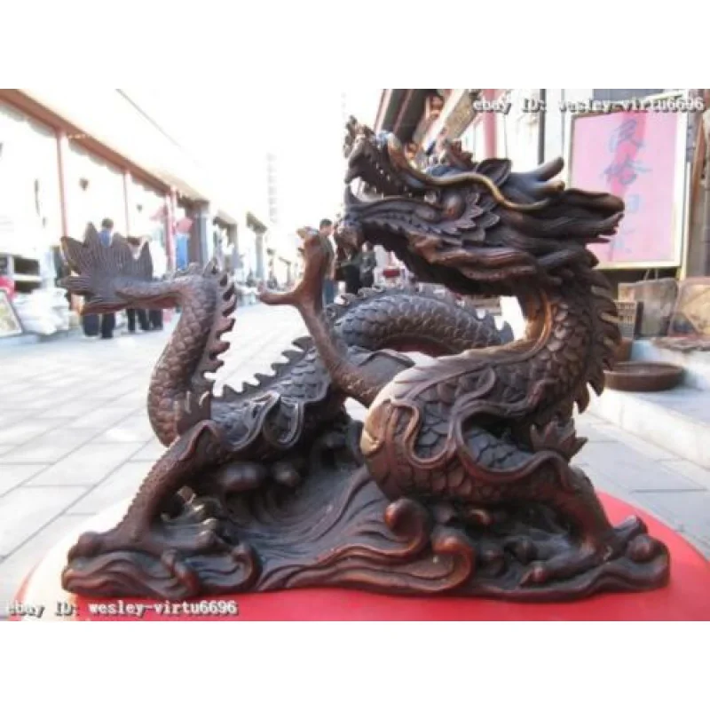 

8 Chinese temple red Bronze Copper carved lifelike wreathe Dragon beast Statues