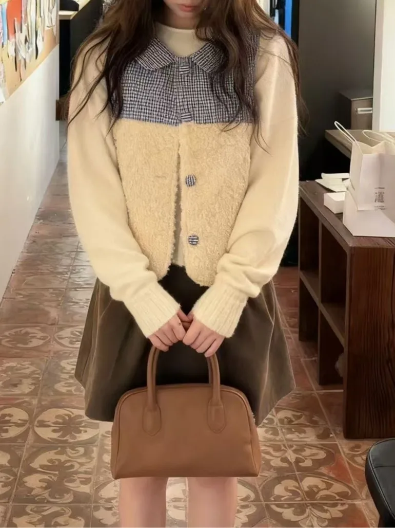 

Korean Sle Versatile Vest Jaet Women's Autumn Winter Cute Anti-Aging Doll Collar Splicing Fluffy Outerwear Vest Top