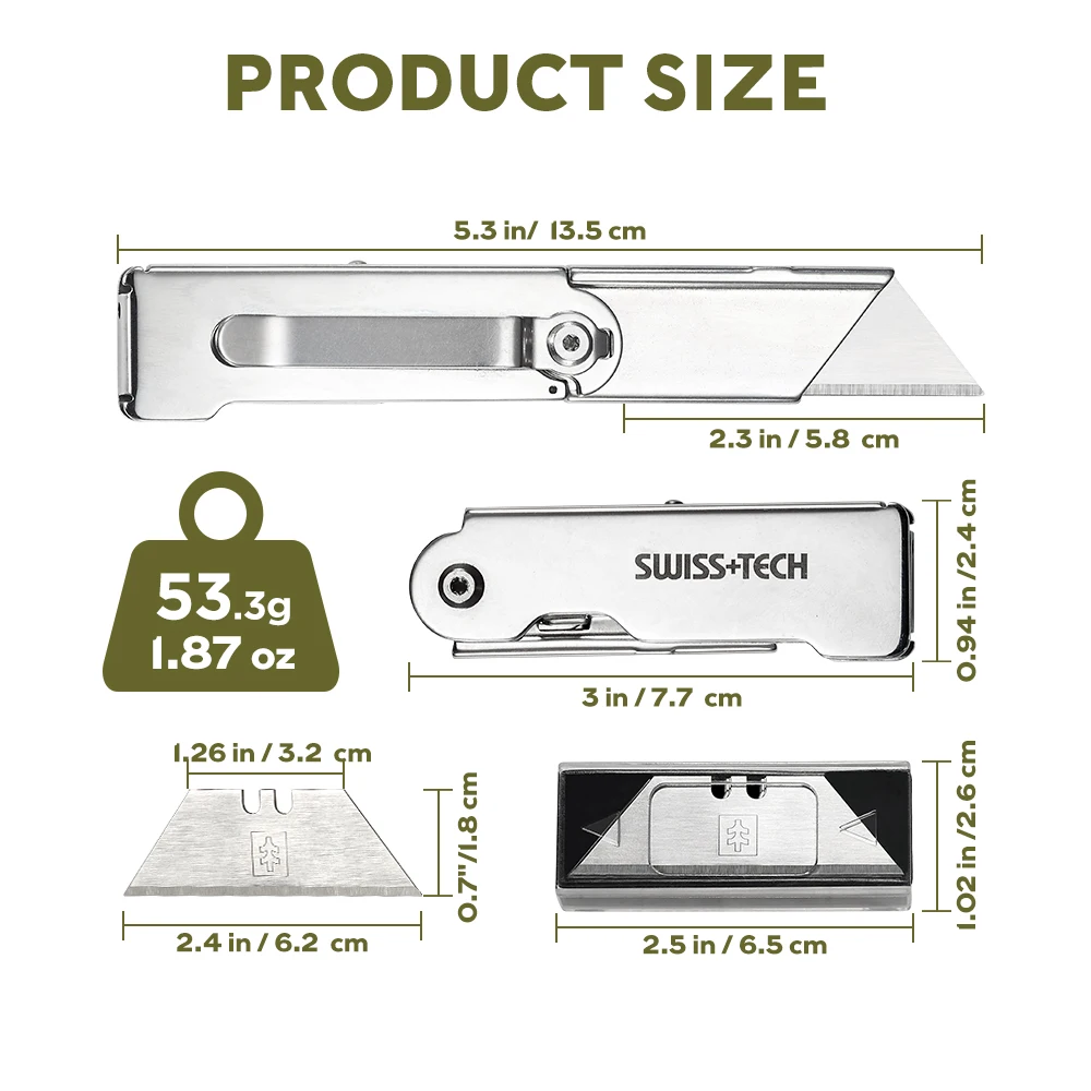 SWISS TECH-cuchillo de papelería plegable, llavero, Mini multiherramienta, Navajas de bolsillo, cortador de caja EDC, cuchillo de utilidad con cuchillas reemplazables