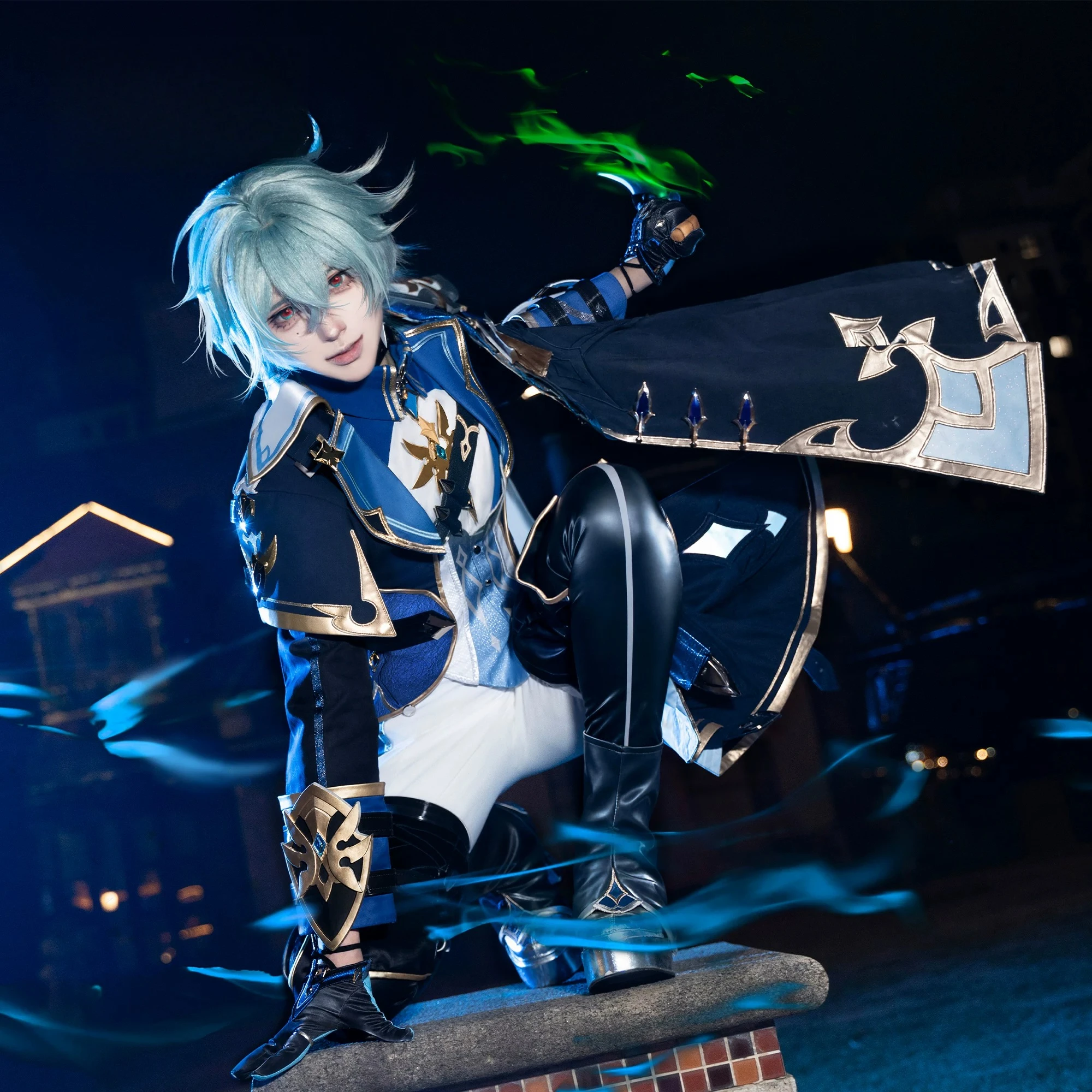Lohen‌ Cosplay Costume Game Genshin Impact Blue And White Uniform Halloween Carnival Party Play Role Clothes Size S-3XL