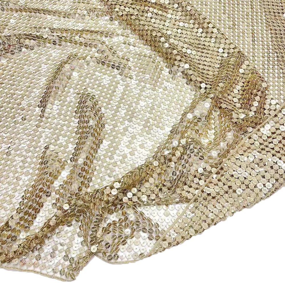 

9mm Panel Glitter Metal Texture Mesh Sequins Fabric for Stage Performance Costume DIY Bags Decor Embroidery Sewing Cloth