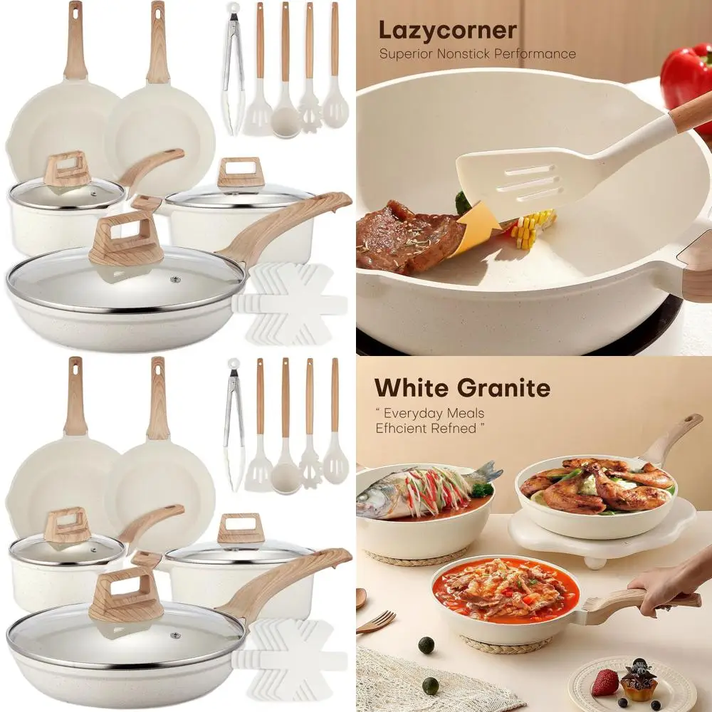 

Kitchen Ceramic Nonstick Cookware Set: 18-Piece Induction-Ready Pans and Frying Pans