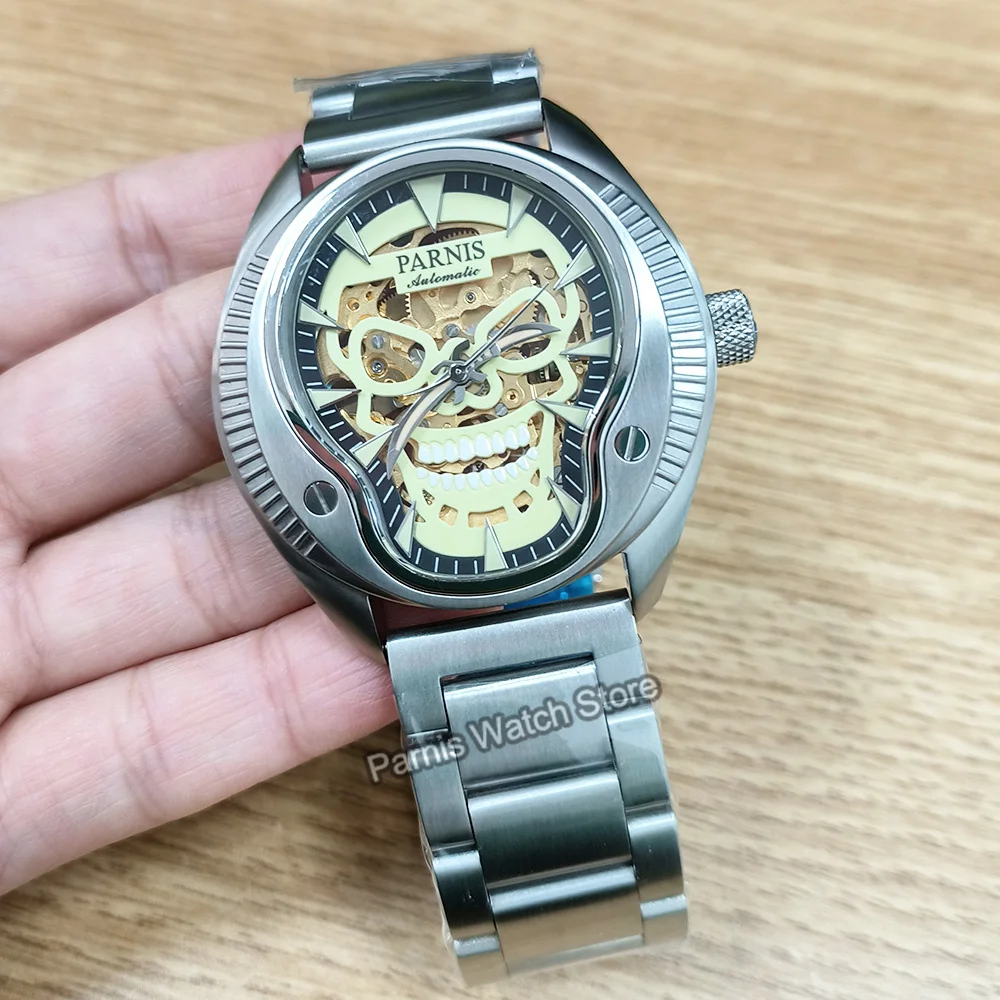 Parnis-Reloj Automático para hombre, pulsera con cristal de zafiro, 21 joyas, Miyota 8N24, Calavera luminosa, 43mm
