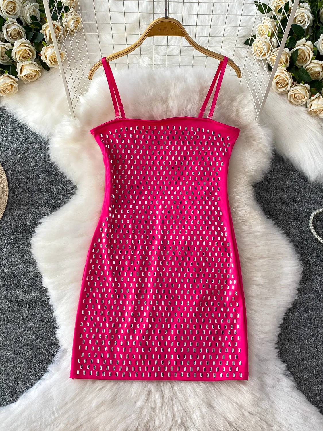 Ins – Mini robe de luxe à bretelles en cristal pour femmes, tenue de soirée, moulante, Sexy, été