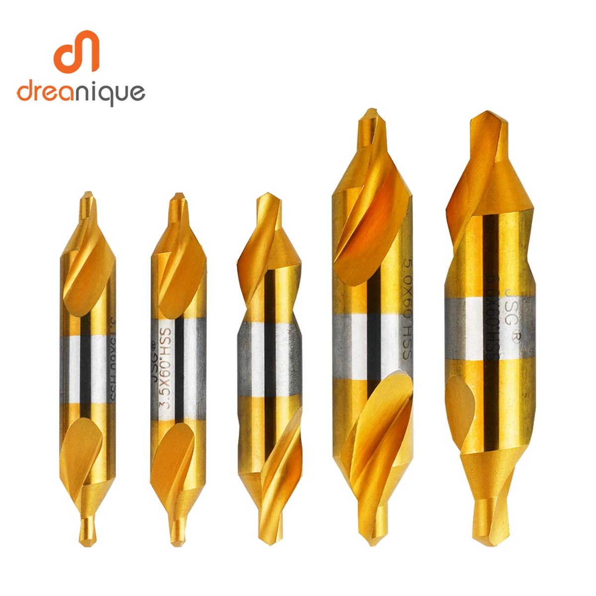 

Dreanique 5pcs/lot Electrical HSS Combination Center Drills Countersinks Bit Set Lathe Mill 60 Degree Angle