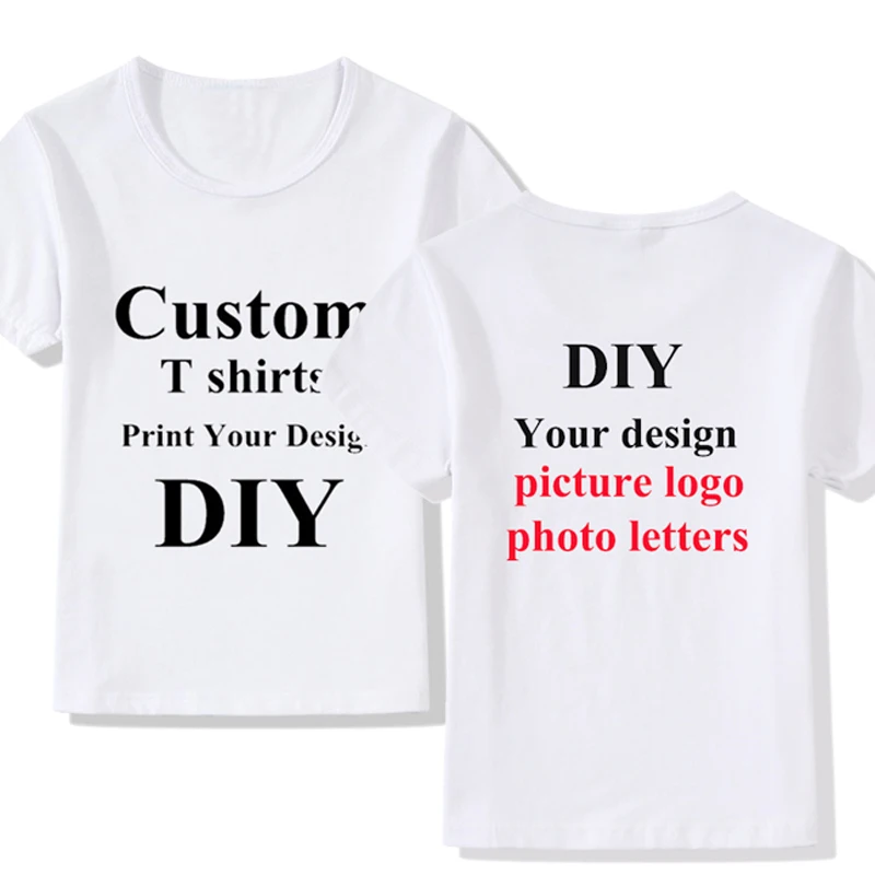 Children\'s Summer T-shirt DIY Your Printed or Logo Short Sleeve Front and Back Design Top Tumblr Customized Text Kids Clothing