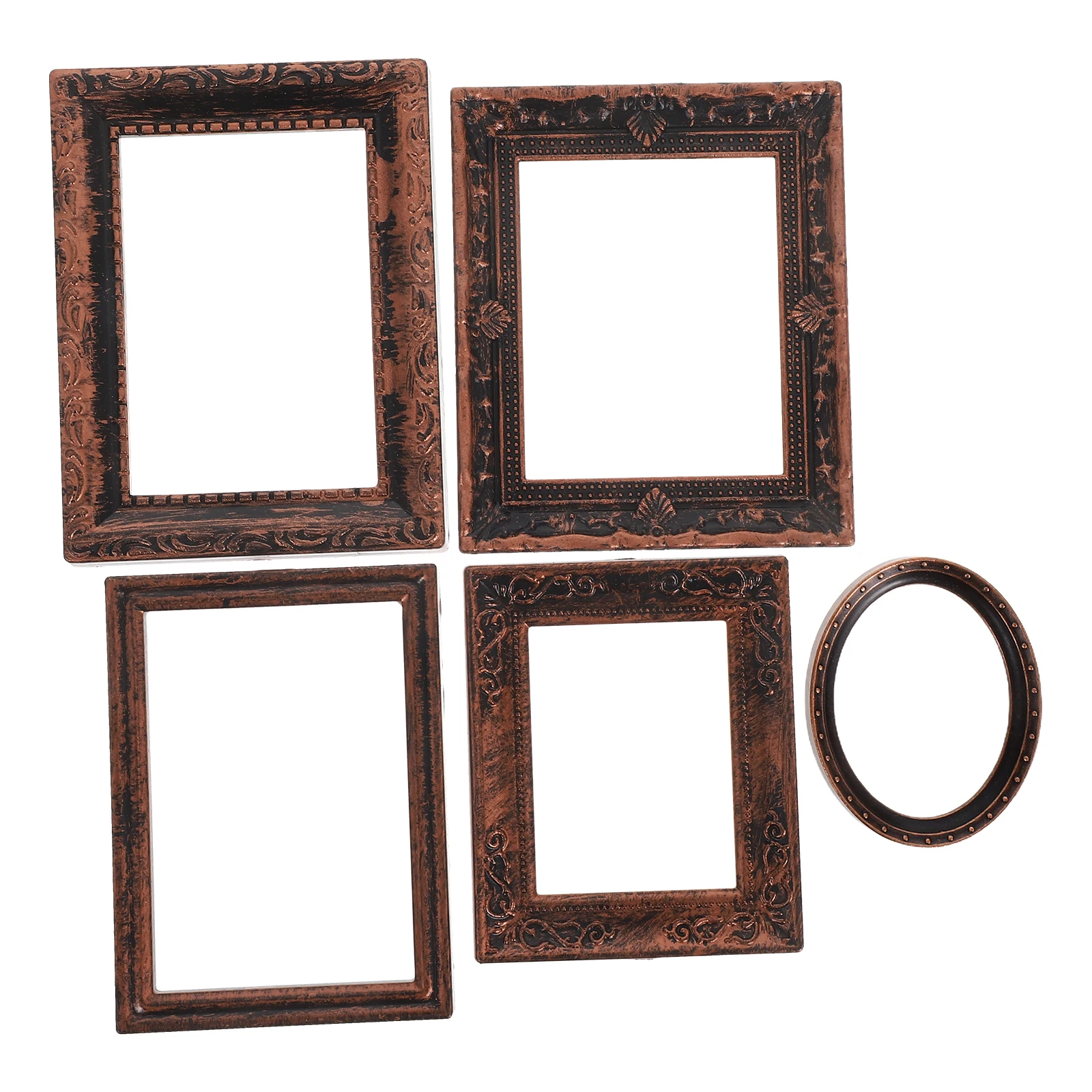 5 Pezzi Miniature di Cornici per Dipinti a Olio in Stile Retrò, Bronzo, Scala 1:12, Accessori per Casa delle Bambole, Piccole Cornici Decorative per Interni